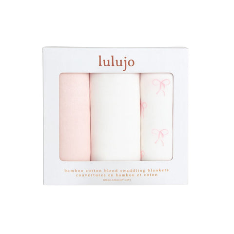 Lulujo - 3-Pack Bamboo Muslin Swaddle Blankets - Bows, Ballet Slipper & White