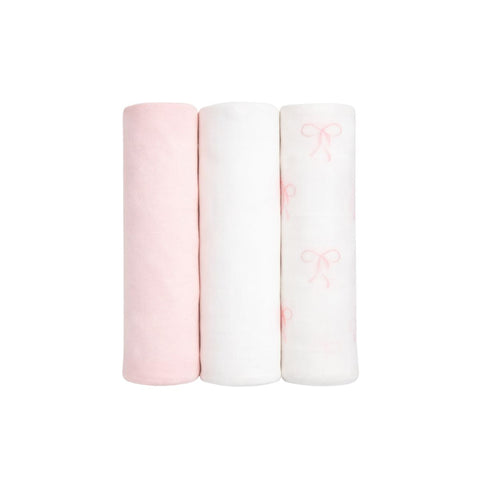 Lulujo - 3-Pack Bamboo Muslin Swaddle Blankets - Bows, Ballet Slipper & White