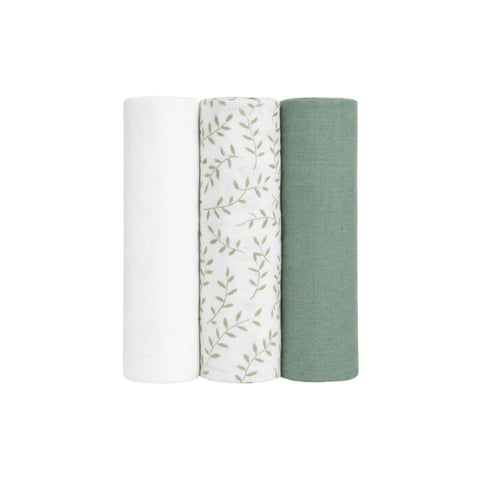 Lulujo - 3-Pack Bamboo Muslin Swaddle Blankets - Greenery, Sage & White