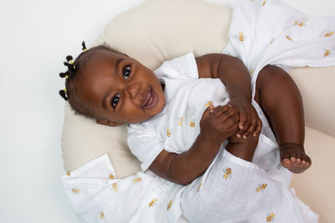 Lulujo - 3-Pack Bamboo Muslin Swaddle Blankets - Bees, Dots & White