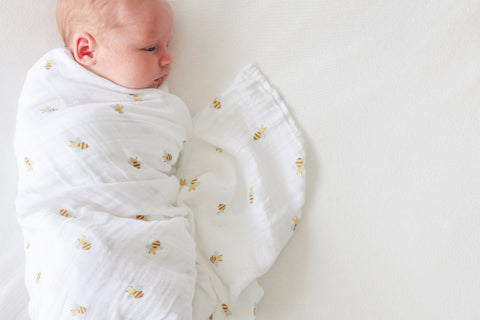 Lulujo - 3-Pack Bamboo Muslin Swaddle Blankets - Bees, Dots & White