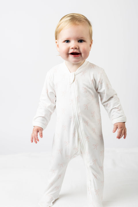 Lulujo - Bamboo Footed Sleepsuit - Bows - Size S (0-3 months)