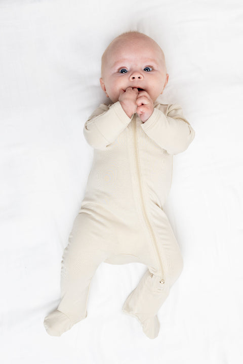 Bamboo Footed Sleepsuit - Beige - Size L (6-12months)