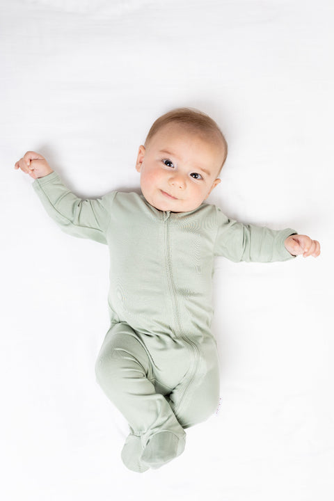 Lulujo - Bamboo Footed Sleepsuit - Sage Green - Size S (0-3 months)