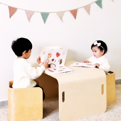 Nordic Style Montessori Children's Table Set with 2 Chairs