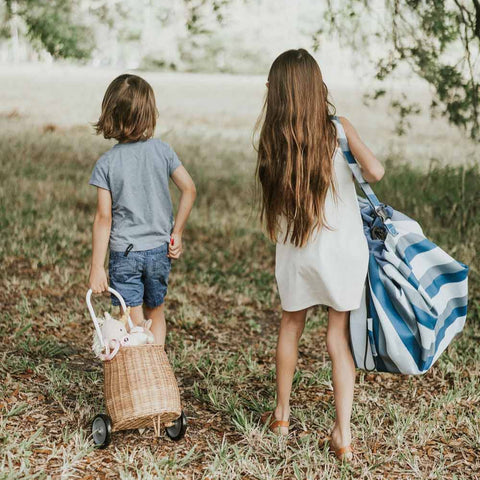 Play&Go - Outdoor Playmat and Storage bag - Blue Green Stripes