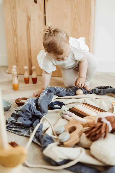 Play&Go - Organic Playmat and Storage Bag - Grid Blue