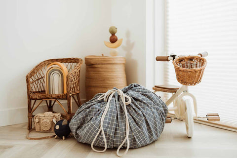 Play&Go - Organic Playmat and Storage Bag - Grid Blue