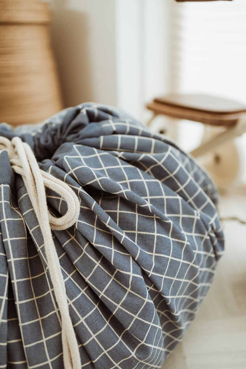 Play&Go - Organic Playmat and Storage Bag - Grid Blue