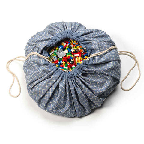 Play&Go - Organic Playmat and Storage Bag - Grid Blue