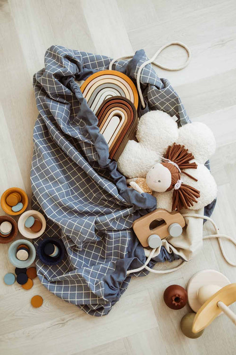 Play&Go - Organic Playmat and Storage Bag - Grid Blue