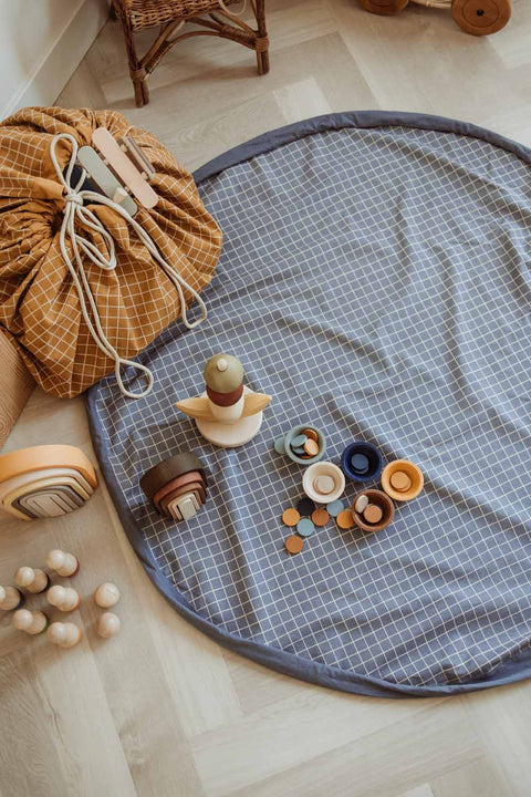 Play&Go - Organic Playmat and Storage Bag - Grid Blue