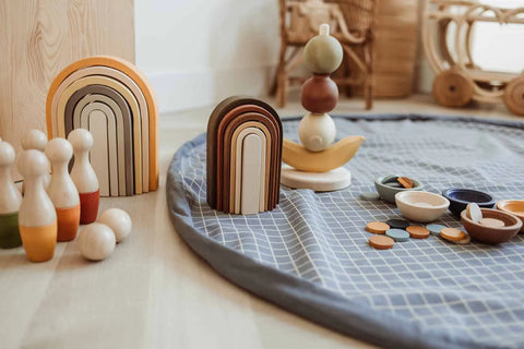 Play&Go - Organic Playmat and Storage Bag - Grid Blue