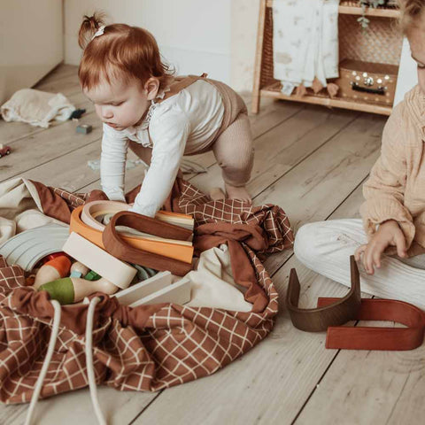 Play&Go - Playmat and Storage bag Organic - Grid Brown