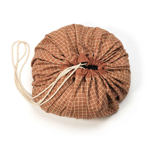 Play&Go - Playmat and Storage bag Organic - Grid Brown