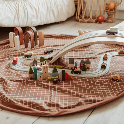 Play&Go - Playmat and Storage bag Organic - Grid Brown