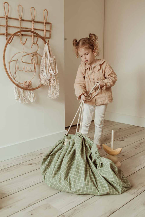 Play and Go - Playmat and Storage bag Organic - Grid Green