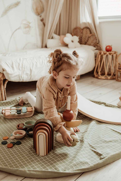 Play and Go - Playmat and Storage bag Organic - Grid Green