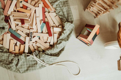 Play and Go - Playmat and Storage bag Organic - Grid Green