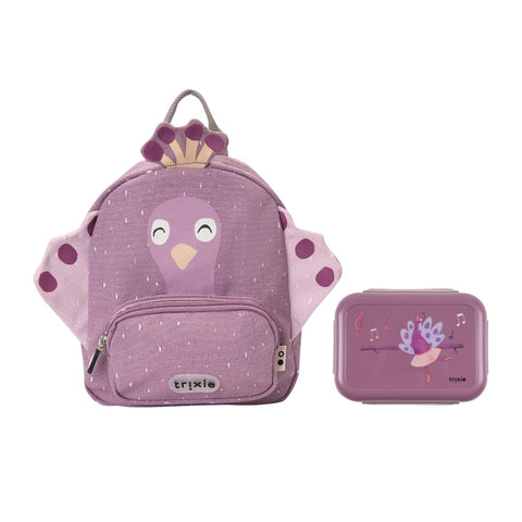 School Starter Set - Backpack Regular 12-Inch/7.5L + Leakproof Lunch Box With Clips - Mrs. Peacock