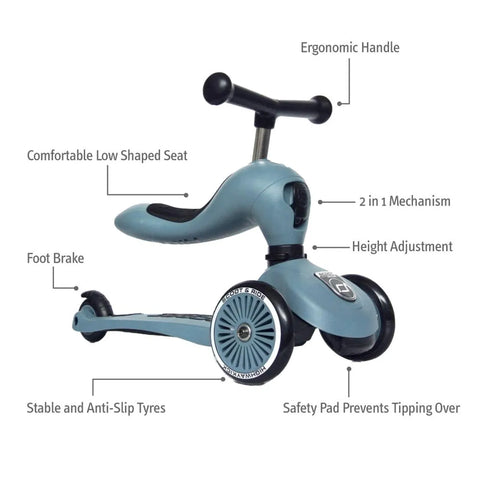 Scoot and Ride 2-in-1 Highwaykick 1 & Helmet XXS-S Steel Bundle