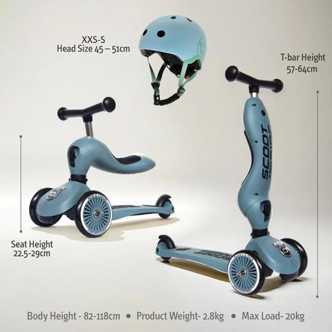 Scoot and Ride 2-in-1 Highwaykick 1 & Helmet XXS-S Steel Bundle