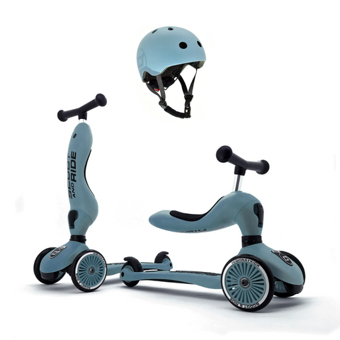 Scoot&Ride 2-in-1 Highwaykick 1 & Helmet S-M Steel Bundle
