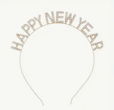 gold hapypy new year chrystal headband
