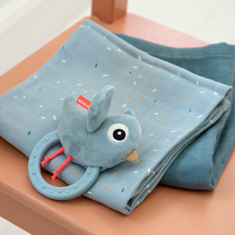 Sensory Rattle W/Teether Birdee Blue