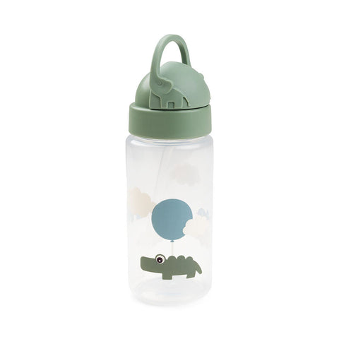Straw Bottle Happy Clouds Green