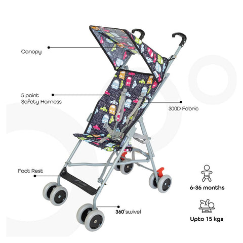 MOON - Jet Ultra Light Weight Fold Buggy Stroller Buggy - Printed Cars