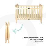 MOON Wooden Foldable Baby Crib (129X69X96 cm)-Natural wood