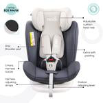 MOON GYRO Baby Car Seat for Child Group 0+/1/2/3 (0-36 kg/0-12 Year) ISOFIX+ Top Tether Rotation 360° Grey