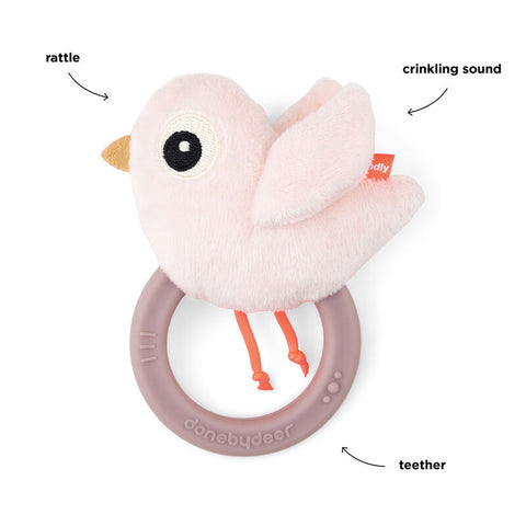 Sensory Rattle W/Teether Birdee Powder