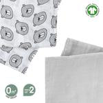 MOON Organic Muslin Wrap/ Swaddle. Pack of 2. Bear Print & Grey. 