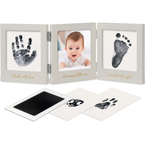 KeaBabies Fond Clean Touch Inkless Hand & Footprint Frame, Cloud Gray and Gold, Mess-Free Baby Imprint Kit, Safe Newborn Keepsake Frame, Nursery Decor Gift