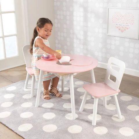 Round Storage Table & 2 Chair Set- White & Pink - For shipping charges please contact us on WhatsApp
