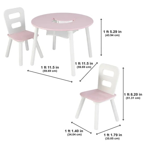 Round Storage Table & 2 Chair Set- White & Pink - For shipping charges please contact us on WhatsApp