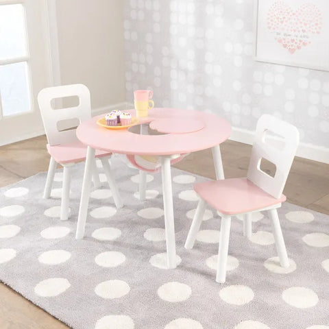 Round Storage Table & 2 Chair Set- White & Pink - For shipping charges please contact us on WhatsApp