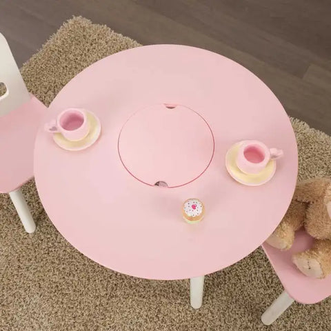 Round Storage Table & 2 Chair Set- White & Pink - For shipping charges please contact us on WhatsApp