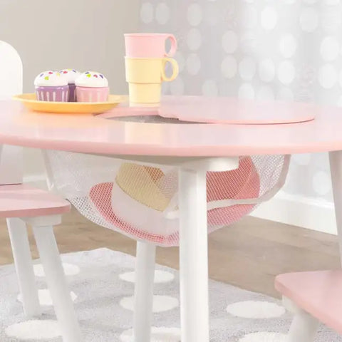 Round Storage Table & 2 Chair Set- White & Pink - For shipping charges please contact us on WhatsApp