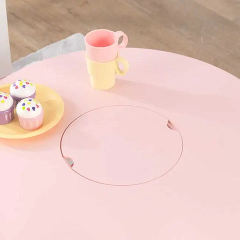 Round Storage Table & 2 Chair Set- White & Pink - For shipping charges please contact us on WhatsApp