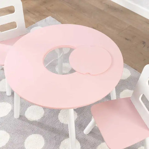 Round Storage Table & 2 Chair Set- White & Pink - For shipping charges please contact us on WhatsApp