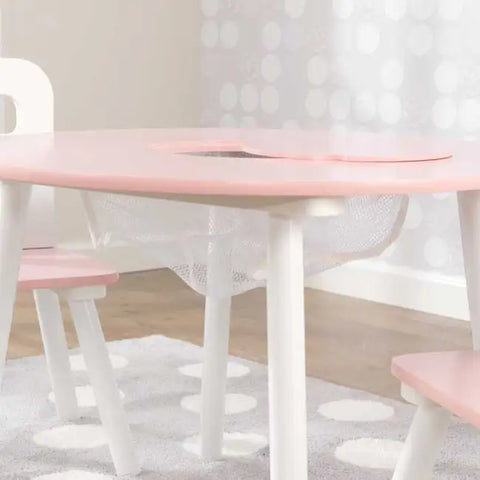 Round Storage Table & 2 Chair Set- White & Pink - For shipping charges please contact us on WhatsApp