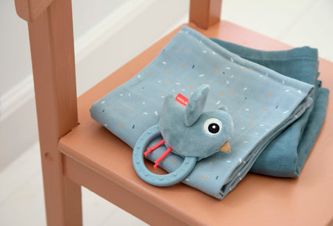 Sensory Rattle W/Teether Birdee Blue