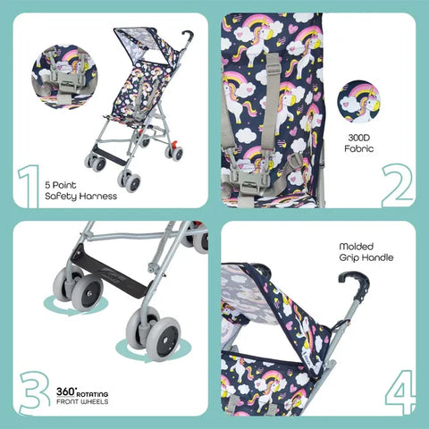 MOON - Jet Ultra Light Weight Fold Buggy Stroller Buggy - Printed Unicorn