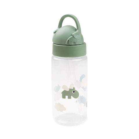 Straw Bottle Happy Clouds Green