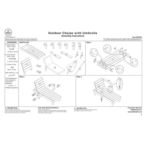 Outdoor Chaise with Umbrella - Navy - www.toybox.ae