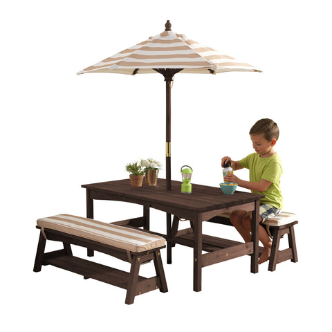 Kidkraft Outdoor Table/Bench Set - Oatmeal & White Stripe - www.toybox.ae