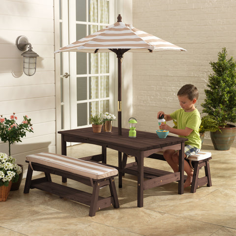 Kidkraft Outdoor Table/Bench Set - Oatmeal & White Stripe - www.toybox.ae